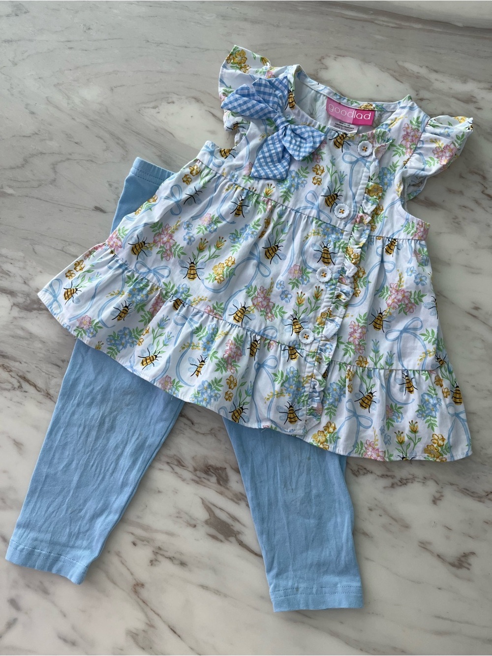 Cracker Barrel Baby Blue Floral Bee Tunic with Light Blue Leggings